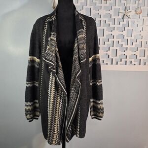 ONE WORLD - Gray Open Waterfall Front  Boho Cardigan Duster  Women's Size M